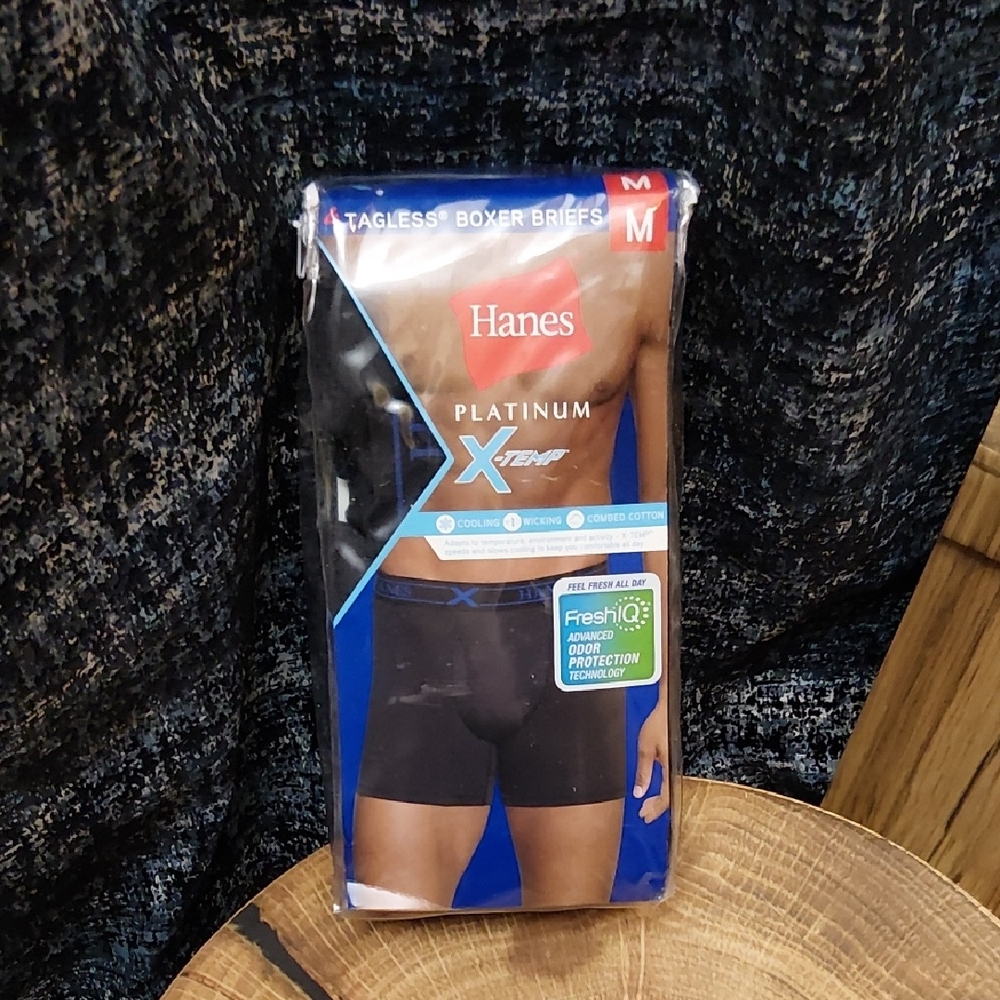NWT Hanes Platinum X-Temp Black, Grey And Blue Boxer Briefs